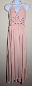 Blush Pink Häkel Neckholder Maxikleid Gr. Large Boho Coquette Beachy Romantisch - Bild 1 von 10