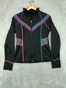 Fila Sport Track Jacket Womens Small Black Multi Color Stitching Zip Up Pockets - Picture 1 of 13
