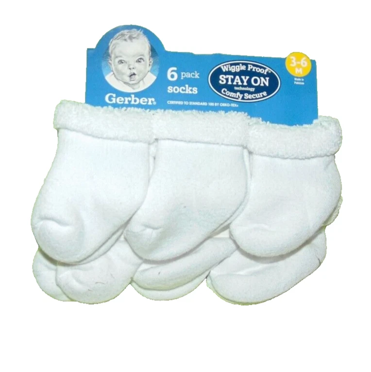 Gerber Wiggle Proof Comfy Secure Stay On White Socks Pack Of Six 0-6 M