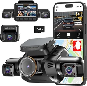 HUPEJOS 360° 4K Dash Cam, 4 Channel Camera 3K Front +1080P*3 Left Right Rear, - Picture 1 of 9