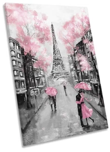 Floral Pink Eiffel Tower Paris Framed CANVAS PRINT Portrait Wall Art - Picture 1 of 1