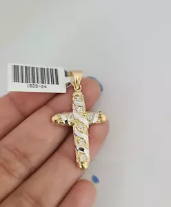 10k Jesus Spiral Cross Charm Pendant REAL 10Kt Religious Yellow Gold Genuine. - Picture 1 of 5