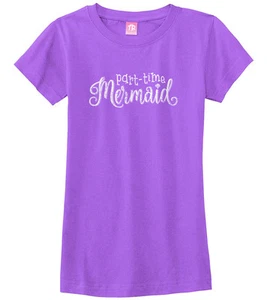 Threadrock Girls Part-Time Mermaid Fitted T-shirt Funny Princess Gift - Picture 1 of 10