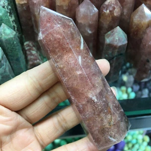 1 Stück Natürlicher Erdbeerquarz Obelisk Kristall Stabspitze Heilung - Bild 1 von 6
