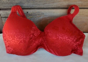 Gently Used Women's Avenue Body brand Padded w Underwire Bra 42D Red w Rose Lace - Picture 1 of 12