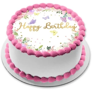 Birthday Happy Geburtstag essbar Tortenaufleger Muffin Party Deko Schmetterlinge - Bild 1 von 15