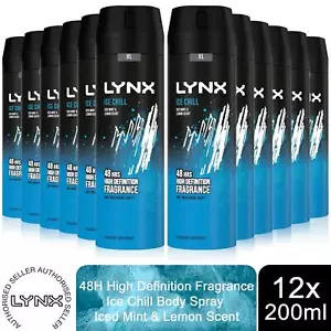 Lynx XL Ice Chill 48H Fresh Iced Mint & Lemon Scent Body Spray Deo, 12x200ml - Picture 1 of 11