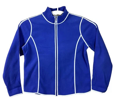 Izod Women’s Mystical Soft Fleece Jacket Blue W/ White Stripes Full Zip Sz L NWT - Image 1 of 4