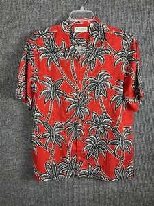 Caribbean Silk Blend Men's Hawaiian Shirt Size M Button Up Tropical Palms Tr Red - Picture 1 of 7
