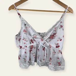 American Eagle Faux Wrap Babydoll Floral Lace Cami Camisole Tank Top Cropped - Picture 1 of 7