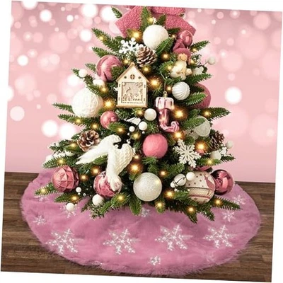 Mini falda de árbol de Navidad de piel sintética rosa, 15"" pequeña 15 pulgadas rosa y plateada Foto 1 de 4