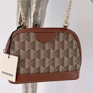 NWT $345 SANDRO crossbody leather logo canvas & gold chain Bag - Picture 1 of 16