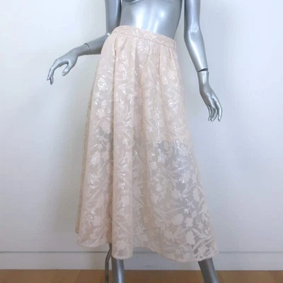 Saia Midi Maje Jupon Floral-Lantejoulas Malha Bege Tamanho 34 - Imagem 1 de 4