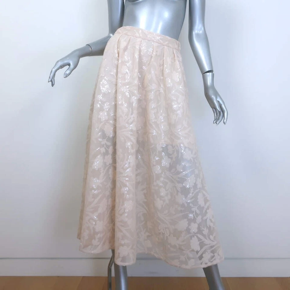 Falda Midi Maje Jupon Floral-Lentejuelas Malla Beige Talla 34 Foto 1 de 4
