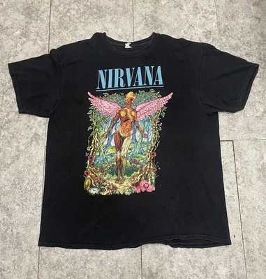 Vtg Y2k 00s Nirvana Shirt 🔥 Short Sleeve Black Band Concert Tee Mens Sz XL Foto 1 de 4