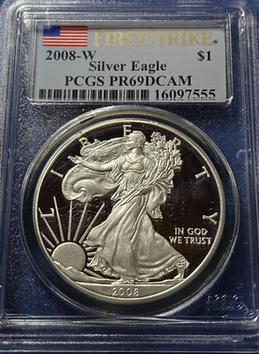 2008-W Gem Proof Silver Eagle. PCGS PR69DCAM First Strike Flag  - Image 1 of 2