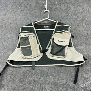 VINTAGE Simms Vest Mens XL Green Beige Mesh Buckle Fishing Outdoors Tackle Cargo - Picture 1 of 5