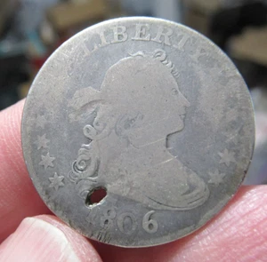 1806 US Antik Silber Viertel, Drapierte Büste, Heraldic Eagle, gelocht - Bild 1 von 5