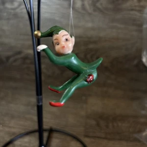 VTG Hanging Pixie Elf Ladybug Green PVC Christmas Mug Hugger Hong Kong Ornament - Picture 1 of 6