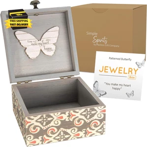 Pavilion 'Simple Spirits Butterfly' 41102 - Wooden Hinged Keepsake Box with Patt - Foto 1 di 8