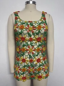 Vtg Moschino Cheap & Chic Green Crochet Floral Top 44 L - Picture 1 of 10