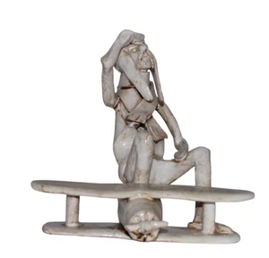 Dino Bencini Figurine Biplane Pilot Glazed Ceramic Art Sculpture  Italy 6" - Picture 1 of 5