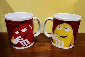 M&M's Candy Red And Yellow Coffee Mugs Set Of 2 Megatoys 2016  - Picture 1 of 4