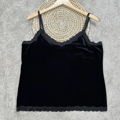NUEVO CON ETIQUETAS Coldwater Creek Mujer Negro Terciopelo Encaje Cami Camiseta sin mangas Sujetador Forro Gótico 1X Foto 1 de 4