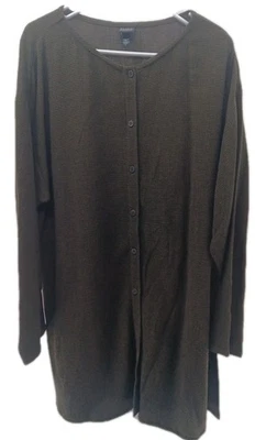 Eileen Fisher Shirt Womens Large Green Button Down Lagenlook Tunic Top Vintage - Image 1 of 4