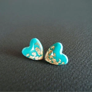 Gemstone Heart Shape Turquoise Earrings 925 Silver Jewelry Gems Ear Stud - Picture 1 of 8