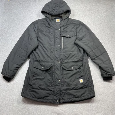Carhartt Utility Coat Womens XL 16 18 Black Hooded Quilted Nylon Jacket 103908 - Image 1 of 4