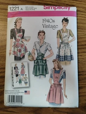 1221 Simplicity Sewing Pattern Misses' Aprons 1940's Vintage Style, New - Image 1 of 4