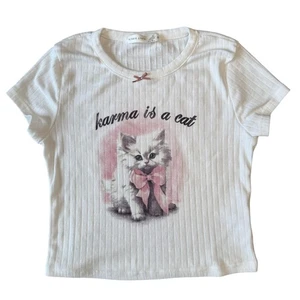 Linda camiseta gráfica Altar'd State para mujer mediana Karma Is A Cat Kitten EE. UU. - Imagen 1 de 16