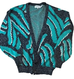 Herren 80er Vintage Santana Ltd Geometrisches Muster Langarm Knopf Strickjacke Large - Bild 1 von 8