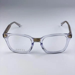Gucci Men Eyeglasses Crystal Clear Gold Demo Square GG0184O 011 NEW - Picture 1 of 14