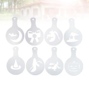  8 Pcs Coffee Making Accessories Halloween Stencil Stencils and Shaker - Picture 1 of 12