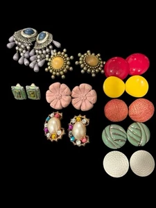 Lot of 10 Vintage 1980s STATEMENT Clip On Earrings - Picture 1 of 8