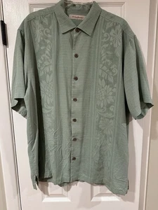 Camisa Tommy Bahama Hombre L Verde Estampado Hawaiano Botones Seda Manga Corta - Imagen 1 de 9