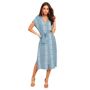 LUSH Blue Ivory Striped Midi Shirt Dress, L - Bild 1 von 16