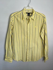 Ralph Lauren Sport Women's L Yellow Striped Cotton Button Shirt Pristine - Picture 1 of 12