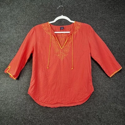Top túnica de lino de verano vintage GAP Y2K pequeño bordado coral ¡BONITO! Foto 1 de 4