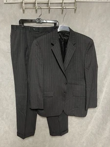Chaps Suit Men 44R Gray Striped Wool 2B Academia 38X32 Pants Luxury Ralph Lauren - Picture 1 of 17