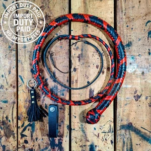 3ft to 14ft Black/Red Shots Loaded Snake Whip in Kangaroo/ Cowhide/ Goat Leather - Picture 1 of 4