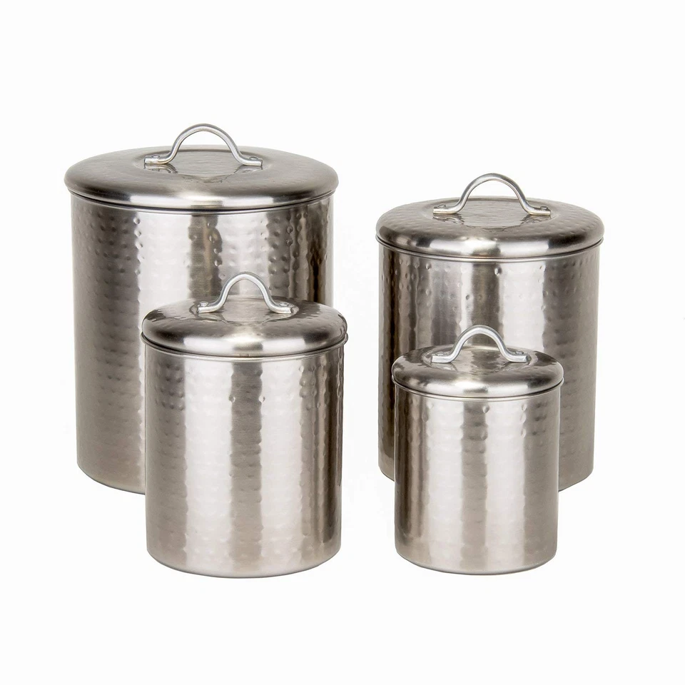 Old Dutch International 1943 Hammered Canister Set Brushed Nickel - 4 Piece