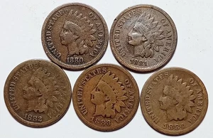  *5* • Indian Head Cents•* 1880- 1884 *GOOD OR BETTER* • $ FREE SHIPPING $ #066 - Picture 1 of 2