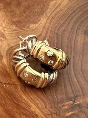 $1350 DAVID YURMAN 14K GOLD,SILVER METRO DIAMOND EARRINGS - Image 1 of 3