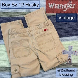 VTG Wrangler Cargo Pants, Boy Sz 12 Husky, Tan/Khaki, Wrangler Red Tag - Picture 1 of 16
