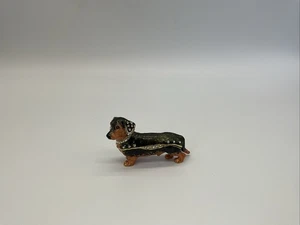 Enameled & Rhinestone Dashund Dog Trinket Box 3 1/2” L, 2 1/4” T - Picture 1 of 9
