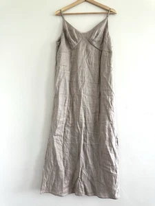 Hirsch & Timber Beige 100% Linen Boho Minimalist Babydoll Maxi Dress Size M - Picture 1 of 13