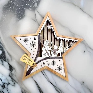 Stella in Legno Decorazione Natalizia,30cm con LED Stella di Natale Luci di Natale Batteria - Foto 1 di 4